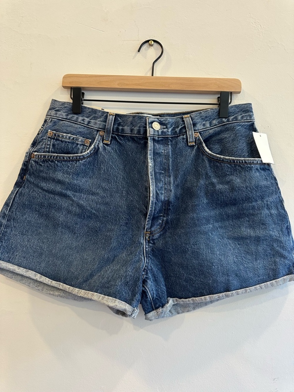 Agolde Medium Blue High-Rise Rolled Hem Jean Shorts